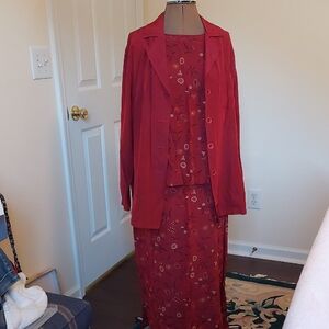 Chic Red Floral Women's 3 Piece Skirt Set